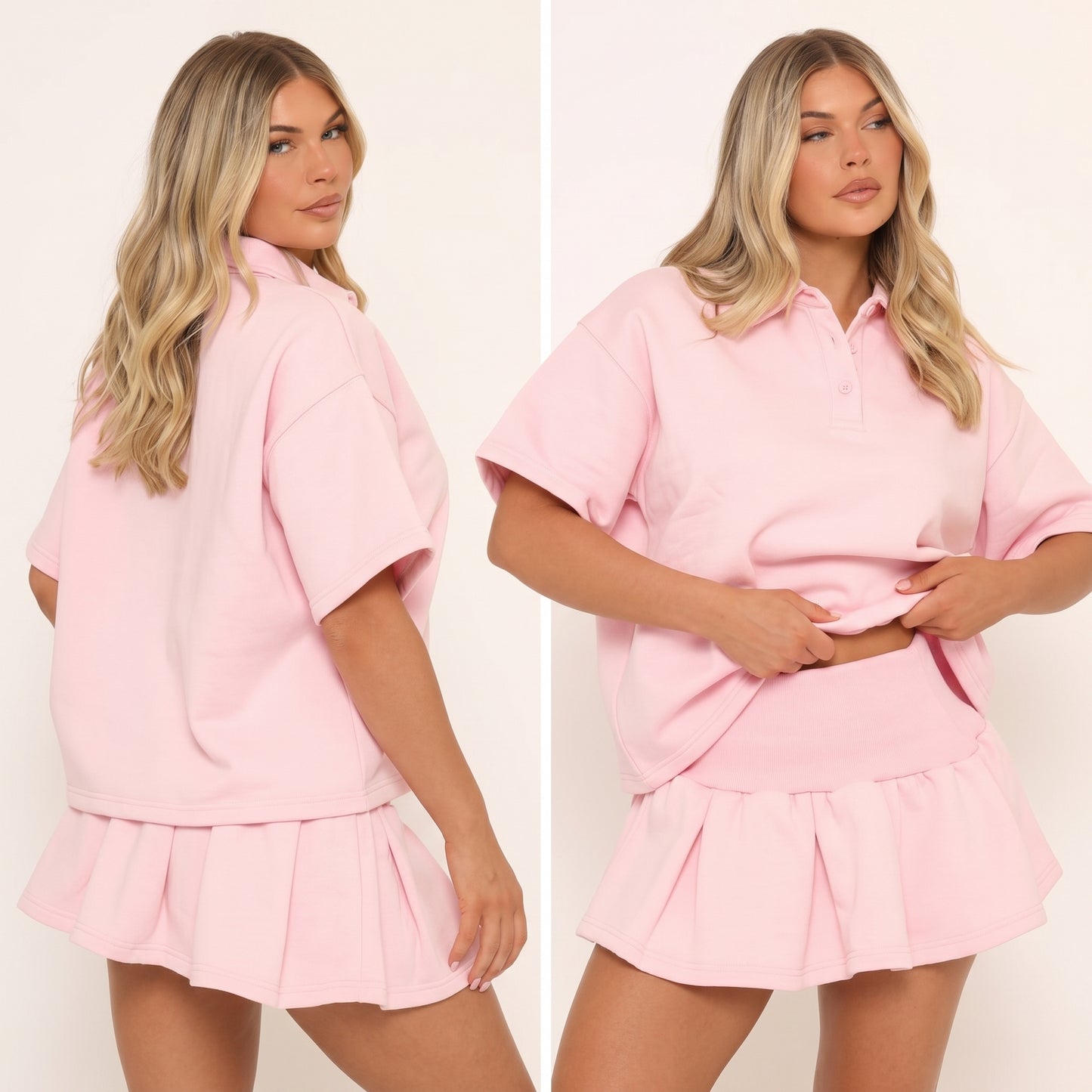 Pink Polo & Pleat Co-Ord Set