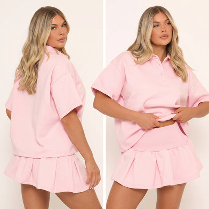 Pink Polo & Pleat Co-Ord Set